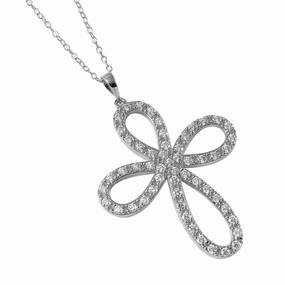 Clearance-Silver 925 Rhodium Plated Open Infinity Round Cross Necklace - STP00052