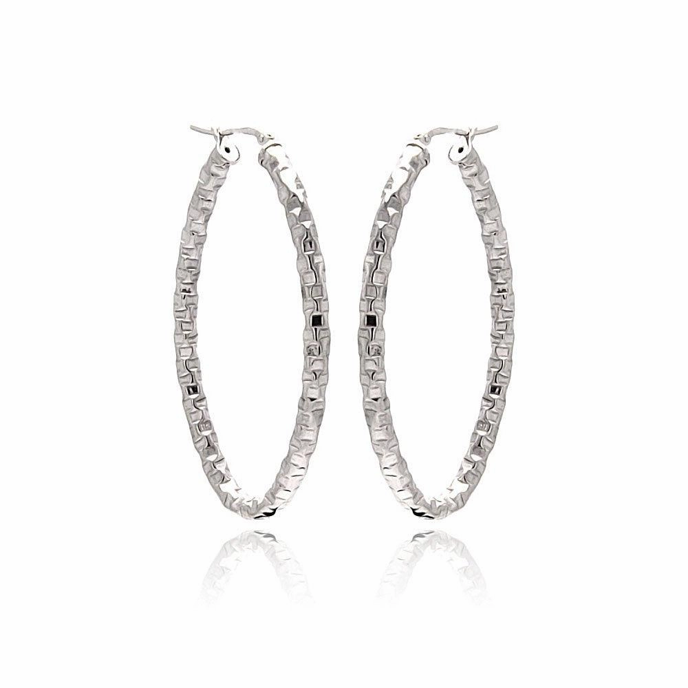 Clearance-Silver 925 Rhodium Plated Oval Hoop Earrings - ITE00022RH