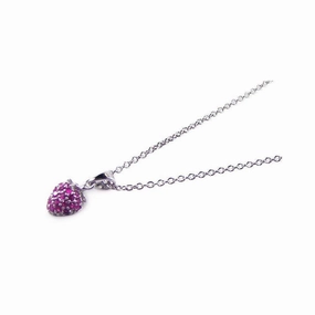 Clearance-Silver 925 Rhodium Plated Pink CZ Heart Pendant Necklace - STP00663