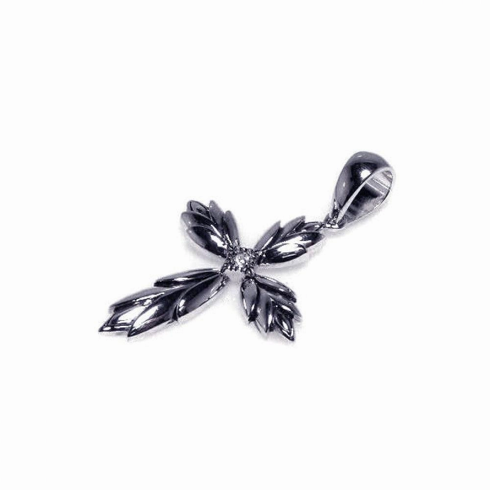 Clearance-Silver 925 Rhodium Plated Polished Cross Pendant Necklace - STP00324