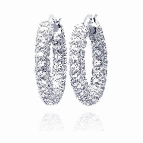 Clearance-Silver 925 Rhodium Plated Rift Cluster CZ Hoop Earrings - STE00206