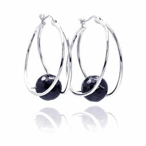 Clearance-Silver 925 Rhodium Plated Round CZ Hoop Earrings - STE00546