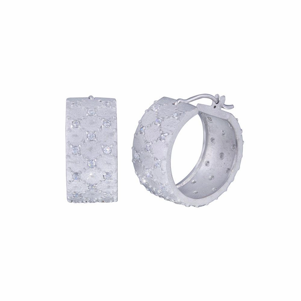 Clearance-Silver 925 Rhodium Plated Small Round Clear CZ Hoop Earrings - STE00763