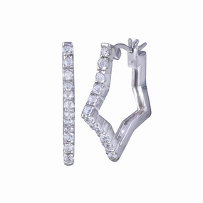 Clearance-Silver 925 Rhodium Plated Star CZ Hoop Earrings - STE00135