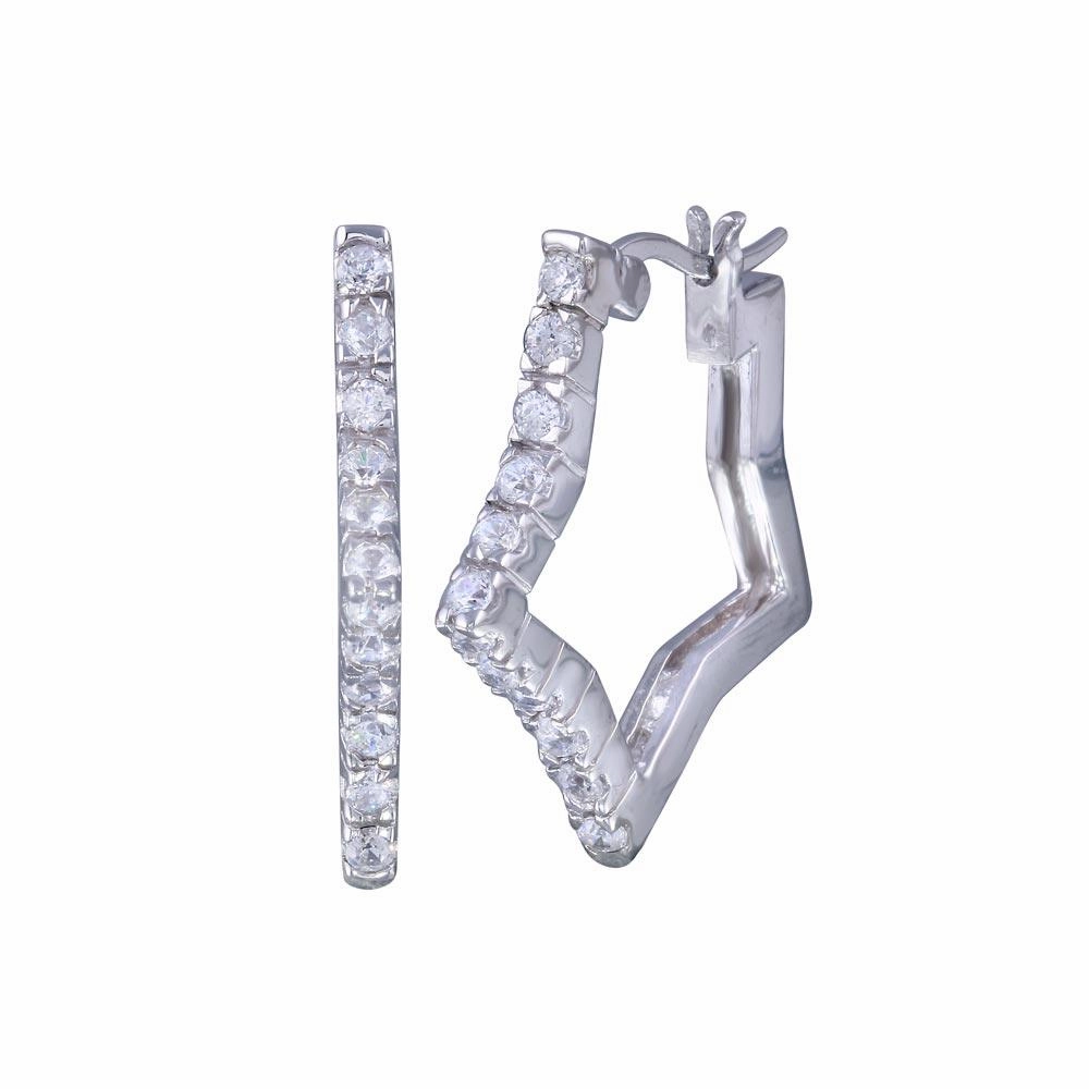 Clearance-Silver 925 Rhodium Plated Star CZ Hoop Earrings - STE00135