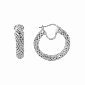 Clearance-Silver 925 Rhodium Plated Thin Hoop Chain-texture Earrings - ITE00060RH