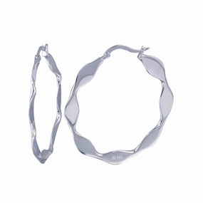 Clearance-Silver 925 Rhodium Plated Wavy Circle Hoop Earrings - STE00225
