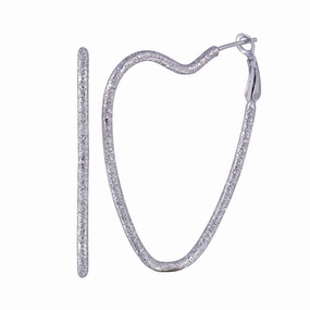 Clearance-Silver 925 Rhodium Plated Wavy Heart CZ Hoop Earrings - STE00226