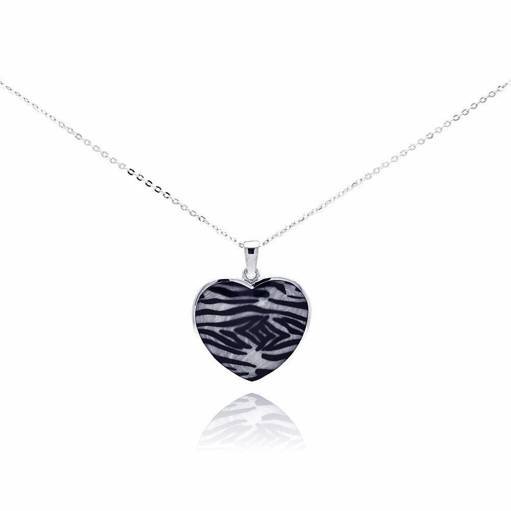 Clearance-Silver 925 Rhodium Plated Zebra Print Heart CZ Necklace - BGP00282