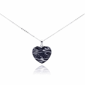 Clearance-Silver 925 Rhodium Plated Zebra Print Heart CZ Necklace - BGP00282