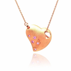 Clearance-Silver 925 Rose Gold Plated Clear CZ Heart Pendant Necklace - STP00808