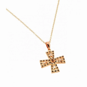 Clearance-Silver 925 Rose Gold Plated Cross Black and Red and Clear CZ Necklace - BGP00711