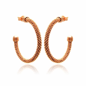 Clearance-Silver 925 Rose Gold Plated Hoop Earrings - ITE00042RGP