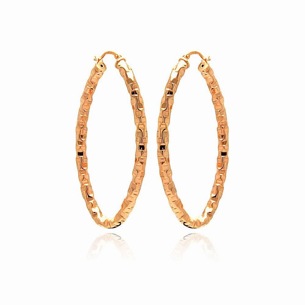 Clearance-Silver 925 Rose Gold Plated Oval Hoop Earrings - ITE00022RGP