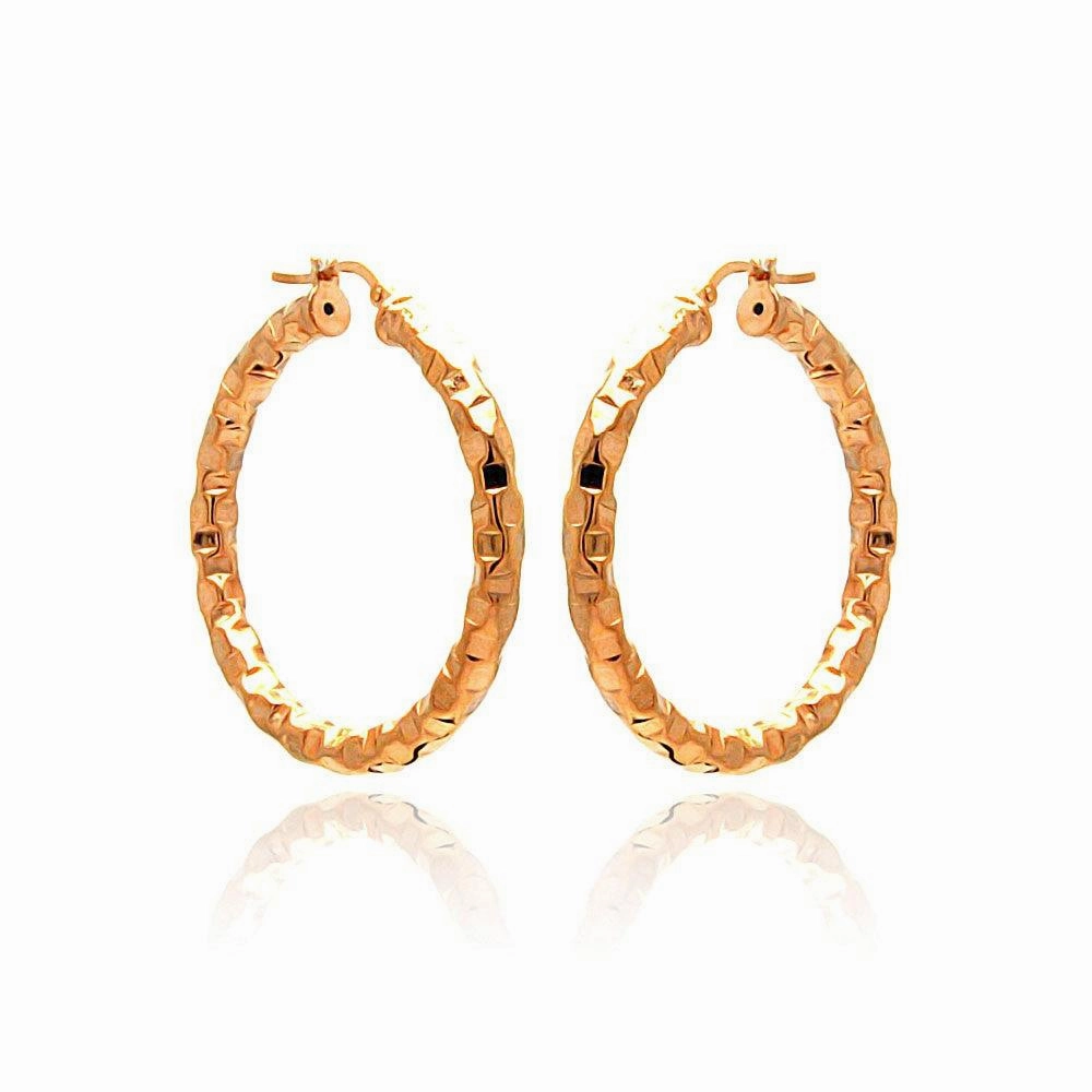 Clearance-Silver 925 Rose Gold Plated Oval Hoop Earrings - ITE00023RGP