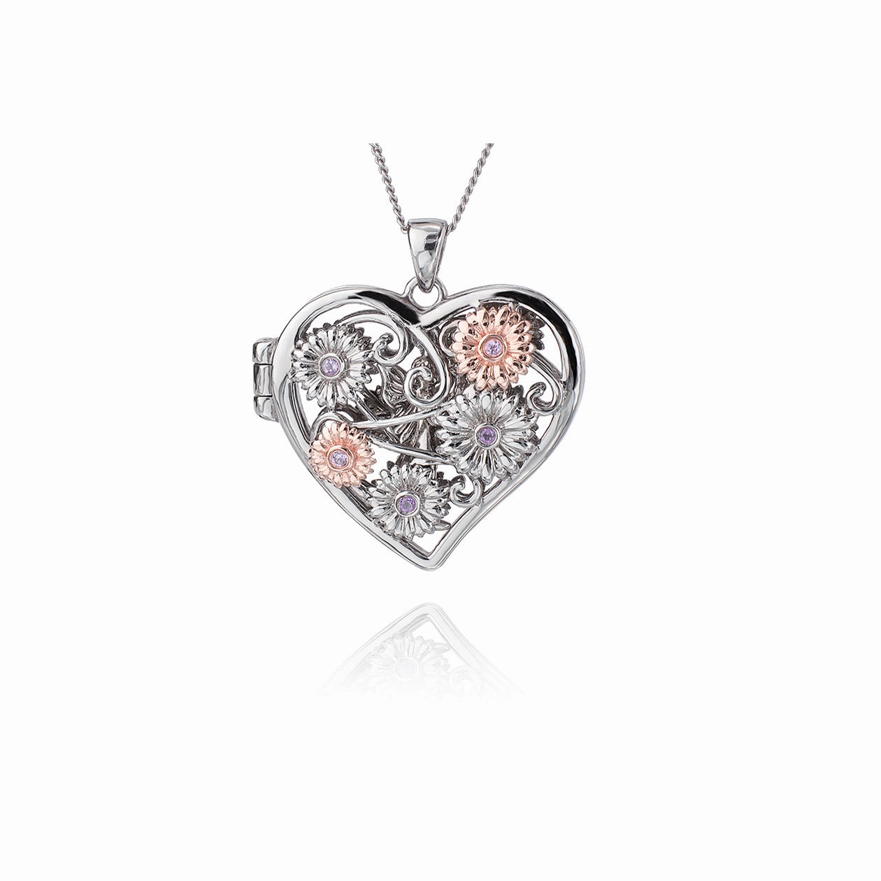 Clogau Fairy Sterling Silver 9ct Rose Gold Amethyst Floral Locket D