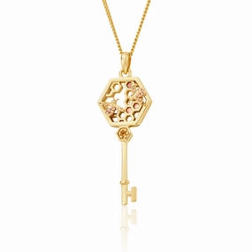 Clogau Honey Bee 9ct Yellow Gold Honeycomb Key Necklace