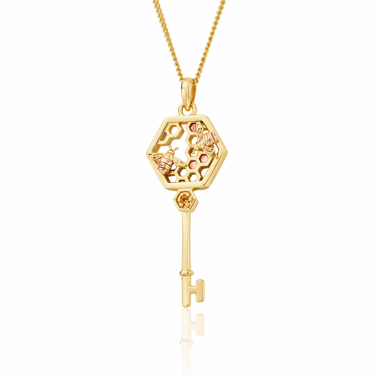 Clogau Honey Bee 9ct Yellow Gold Honeycomb Key Necklace