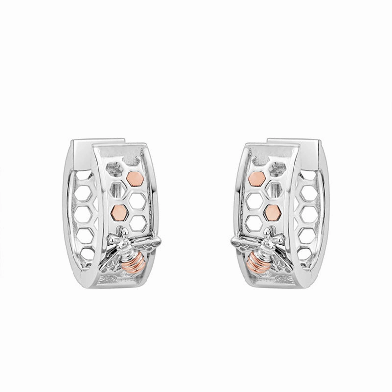 Clogau Honey Bee Sterling Silver Honeycomb Creole Hoop Earrings