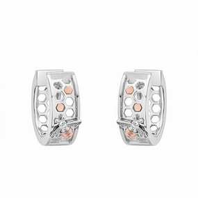 Clogau Honey Bee Sterling Silver Honeycomb Creole Hoop Earrings