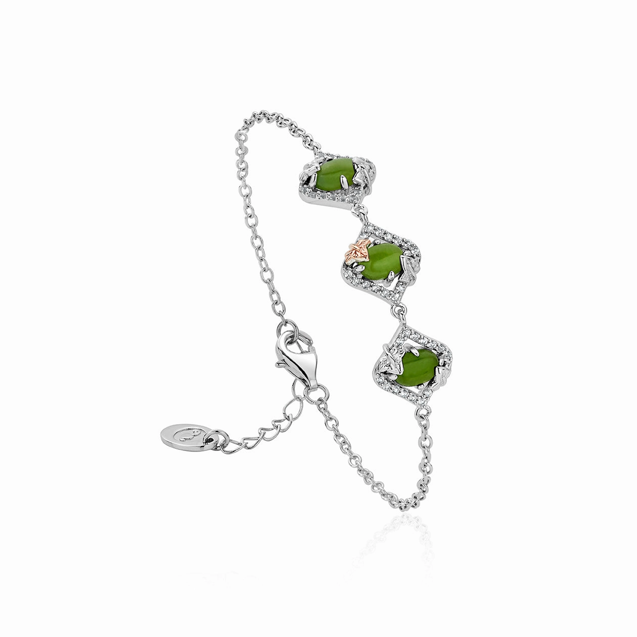 Clogau Ivy Leaf Green Jasper White Topaz Sterling Silver Bracelet D
