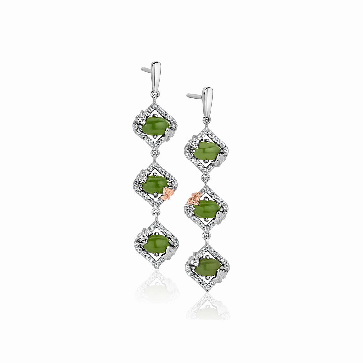 Clogau Ivy Leaf Green Jasper White Topaz Sterling Silver Drop Earrings D