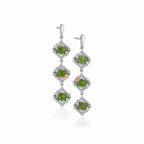 Clogau Ivy Leaf Green Jasper White Topaz Sterling Silver Drop Earrings D