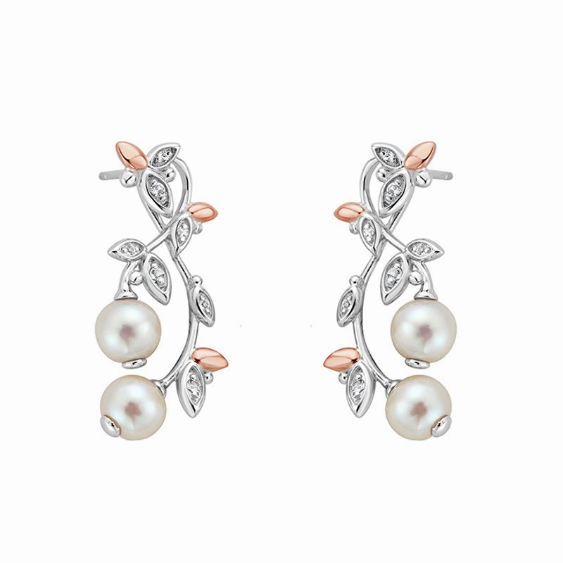 Clogau Lily Of The Valley Sterling Silver Pearl Drop Earrings D