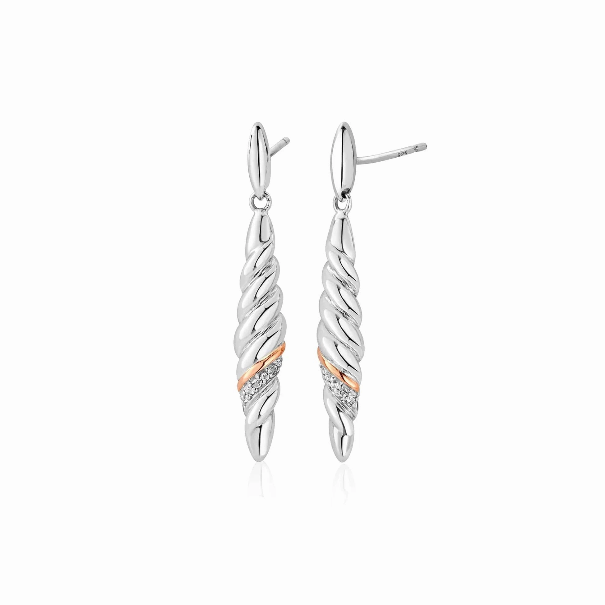 Clogau Lover's Twist Sterling Silver White Topaz Drop Earrings D