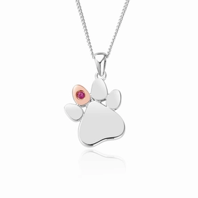 Clogau Paw Prints On My Heart Sterling Silver July Birthstone Ruby Necklace