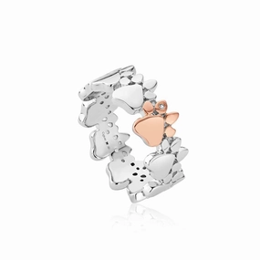 Clogau Paw Prints On My Heart Sterling Silver White Topaz Band Ring
