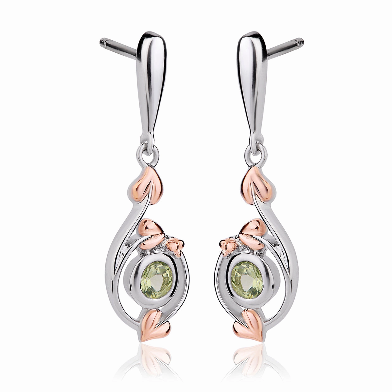 Clogau Tree Of Life Sterling Silver Rose Gold Peridot Love Vines Drop Earrings