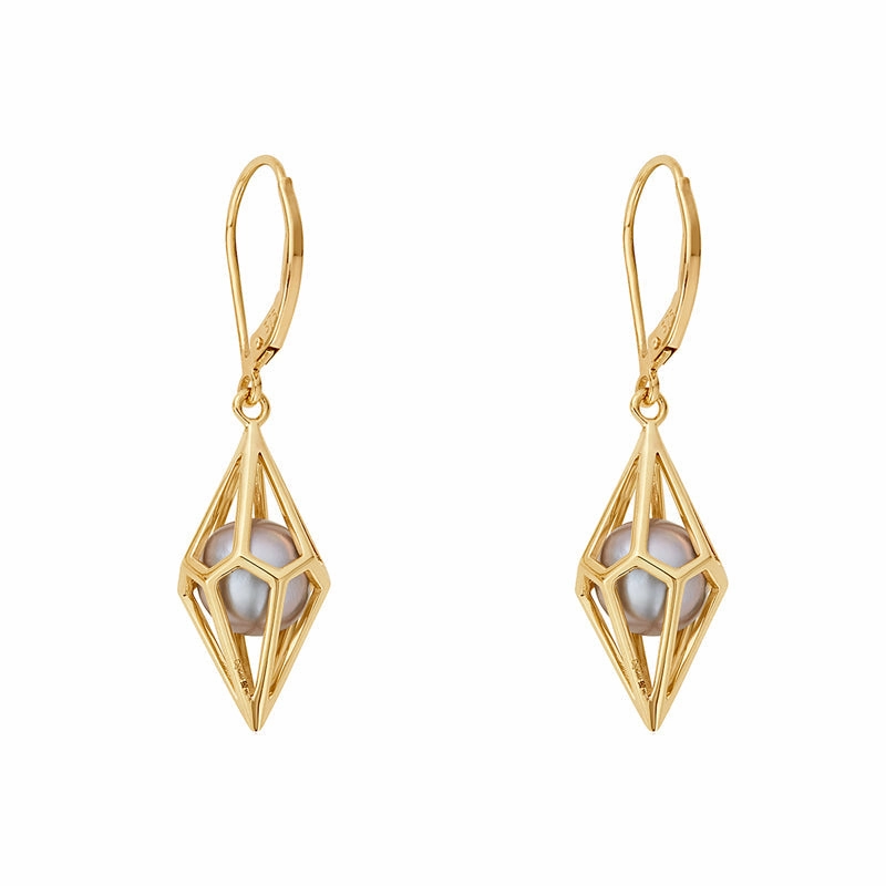 Clogau Watching Chamber Caged 9ct Gold Black Pearl Earrings D