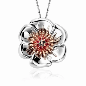 Clogau Welsh Poppy Sterling Silver Black Diamond Ruby Necklace