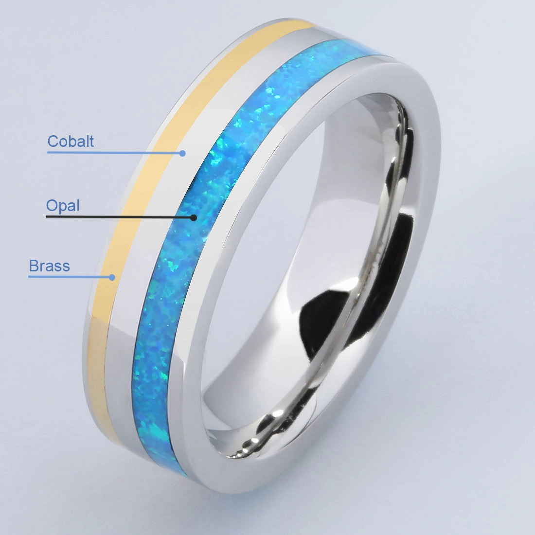 Cobalt Blue Opal Wedding Ring Flat 6mm