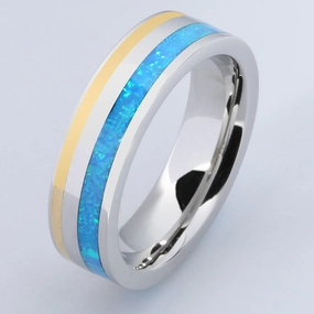 Cobalt Blue Opal Wedding Ring Flat 6mm