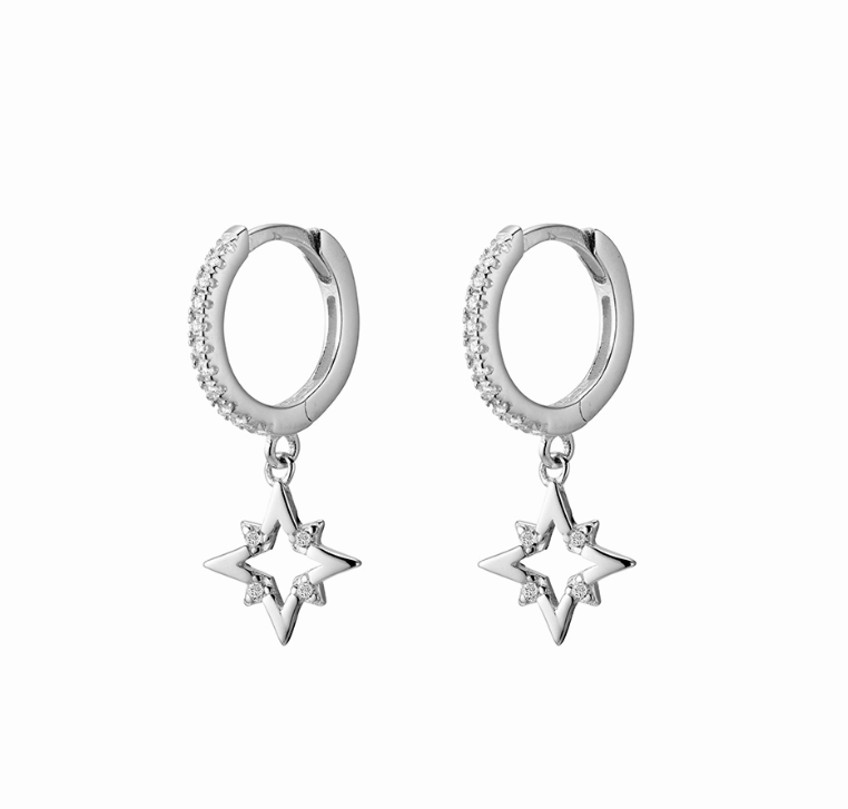 CZ with Star Charm Huggie Earrings - 2 colours