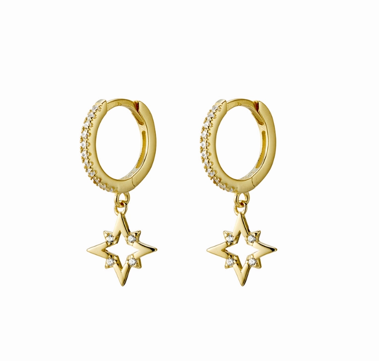 CZ with Star Charm Huggie Earrings - 2 colours