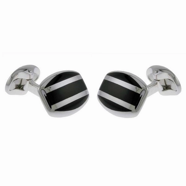 Deakin & Francis Cufflinks Sterling Silver Barrel Striped Onyx Inlay