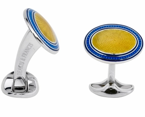 Deakin & Francis Cufflinks Sterling Silver Blue Yellow Enamel