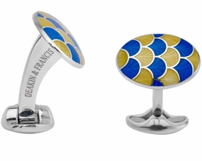 Deakin & Francis Cufflinks Sterling Silver Bright Yellow Royal Blue Enamel