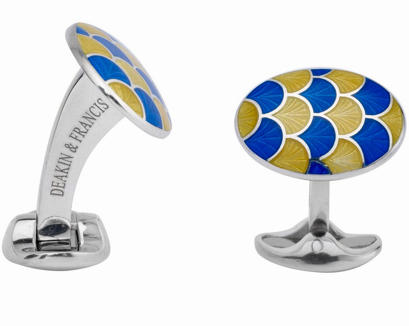 Deakin & Francis Cufflinks Sterling Silver Bright Yellow Royal Blue Enamel