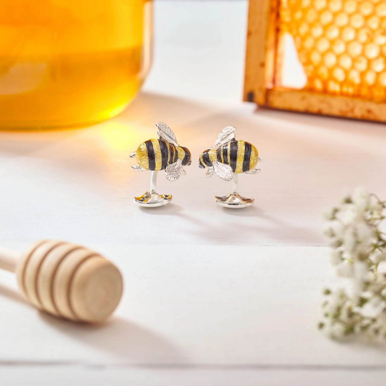 Deakin & Francis Cufflinks Sterling Silver Bumble Bee With Sapphire Eyes