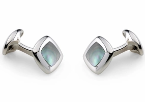 Deakin & Francis Cufflinks Sterling Silver Cushion Grey Mother of Pearl Inlay
