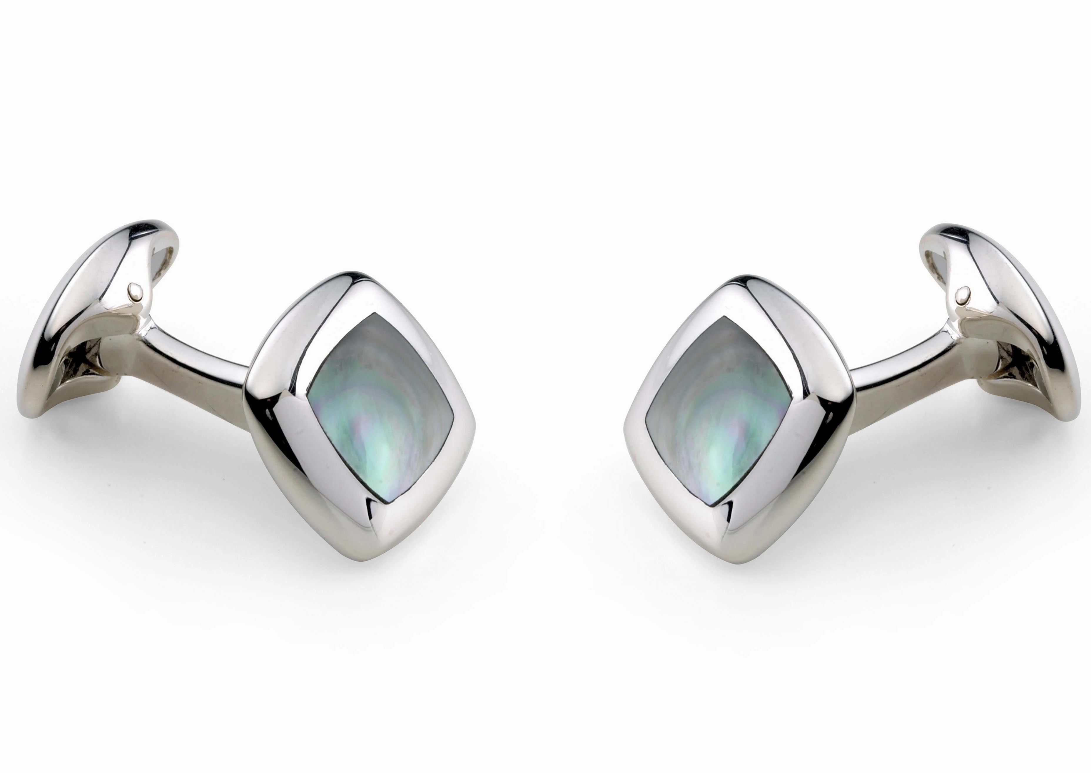 Deakin & Francis Cufflinks Sterling Silver Cushion Grey Mother of Pearl Inlay