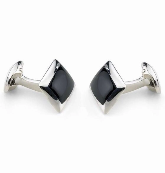 Deakin & Francis Cufflinks Sterling Silver Oblong Onyx Inlay