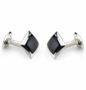 Deakin & Francis Cufflinks Sterling Silver Oblong Onyx Inlay