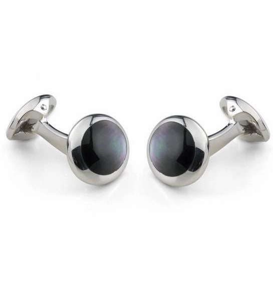 Deakin & Francis Cufflinks Sterling Silver Oval Grey Mother of Pearl