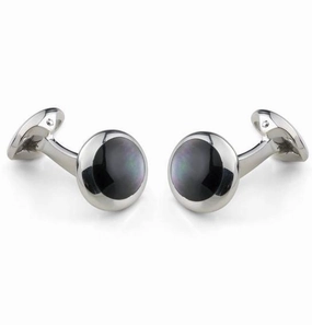 Deakin & Francis Cufflinks Sterling Silver Oval Grey Mother of Pearl