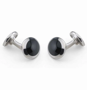 Deakin & Francis Cufflinks Sterling Silver Oval Handcut Onyx Inlay